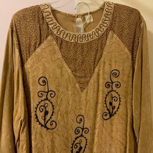 Handmade in India:  Vintage Two-piece Lehenga Skirt & Tunic Set Size XL, Gold